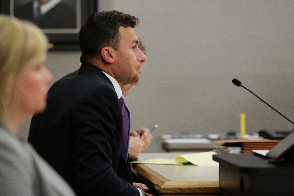 Former Texas A&M quarterback Johnny Manziel listens during a hearing with judge Roberto Canas in Dallas County criminal court 10 at the Frank Crowley Courts Building in Dallas February 28, 2017. Manziel is in a hearing following an agreement reached with the county regarding his misdemeanor domestic violence case. Former Texas A&M quarterback Johnny Manziel listens during a hearing with judge Roberto Canas in Dallas County criminal court 10 at the Frank Crowley Courts Building in Dallas February 28, 2017. Manziel is in a hearing following an agreement reached with the county regarding his misdemeanor domestic violence case. Former Texas A&M quarterback Johnny Manziel listens during a hearing with judge Roberto Canas in Dallas County criminal court 10 at the Frank Crowley Courts Building in Dallas February 28, 2017. Manziel is in a hearing following an agreement reached with the county regarding his misdemeanor domestic violence case. (Andy Jacobsohn/The Dallas Morning News via Pool)