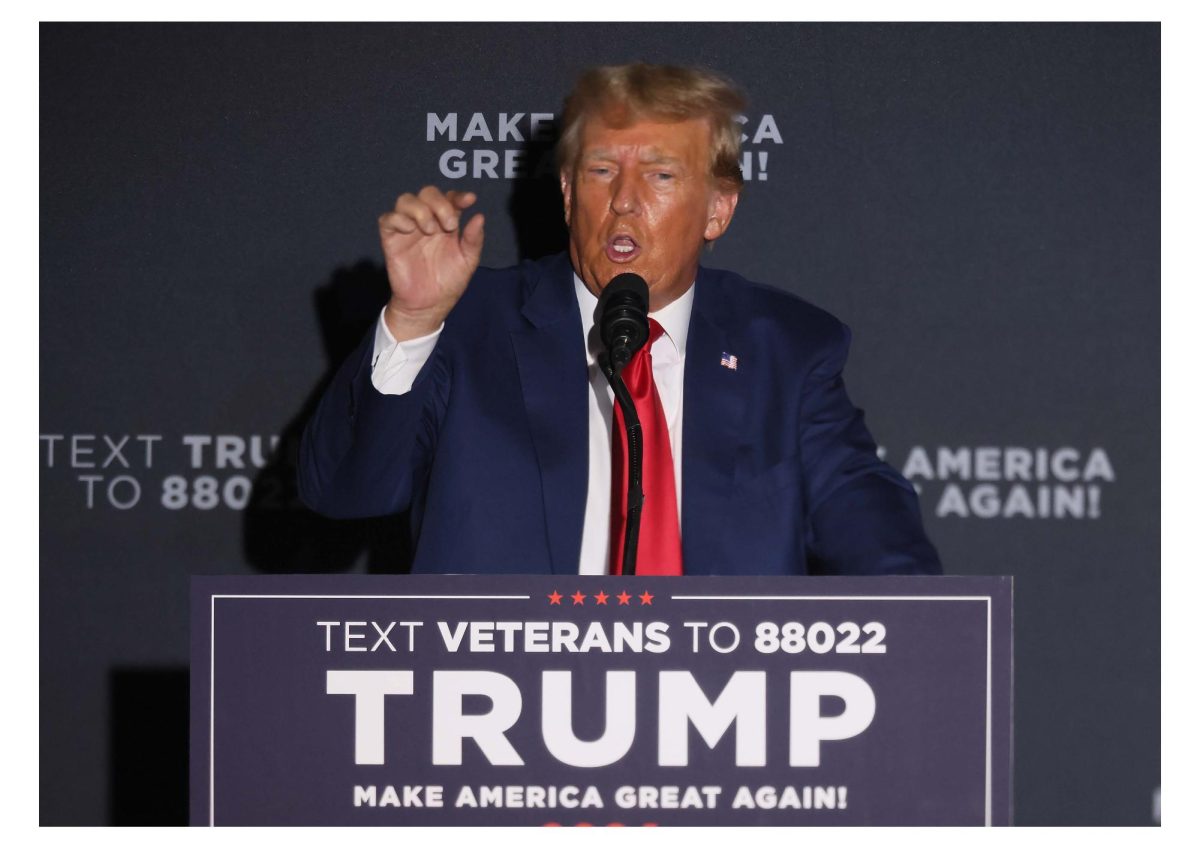 Former President Donald Trump speaking at a Windam N.H. campaign. 
Photo by Nancy Lane and Boston Herald