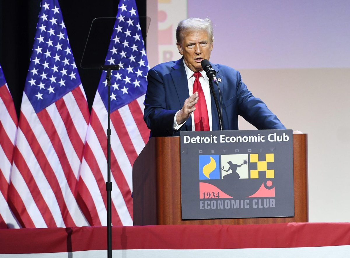 Trump speaks about his tariff plan.
Photo by The Detroit News, Clarence Tabb Jr.